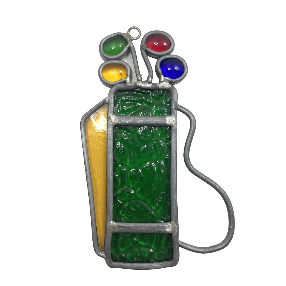 Vintage Golf Club in Golf Bag Leaded Stained Glass Art Glass Sun Catcher